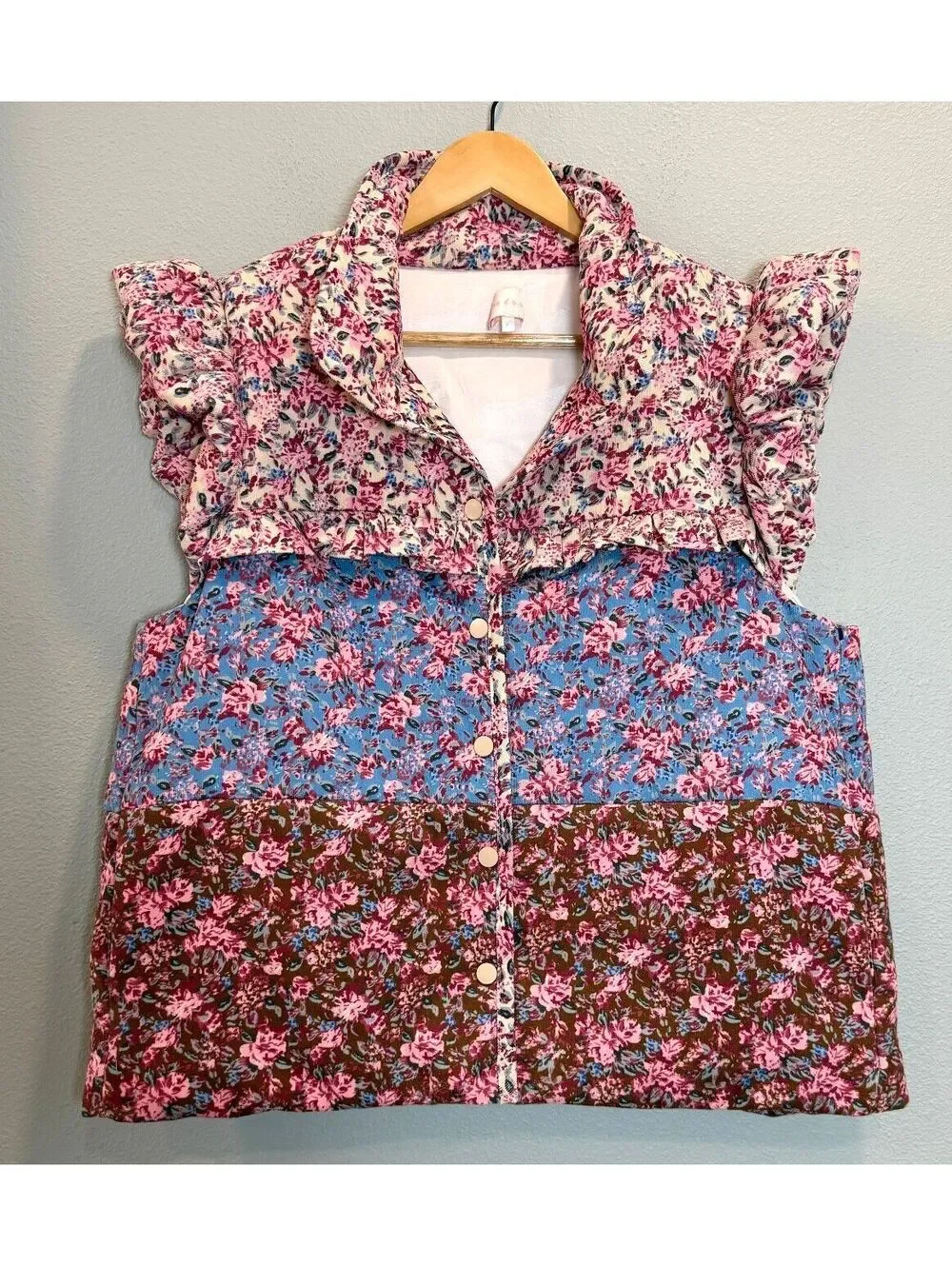Entro Boutique Floral Color Block Ruffle Vest - Women's Large NWOT